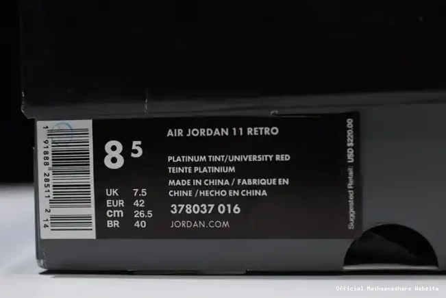 Official Maikesneakers Tint Jordan Retro 11 378037-016 Platinum Air 0523